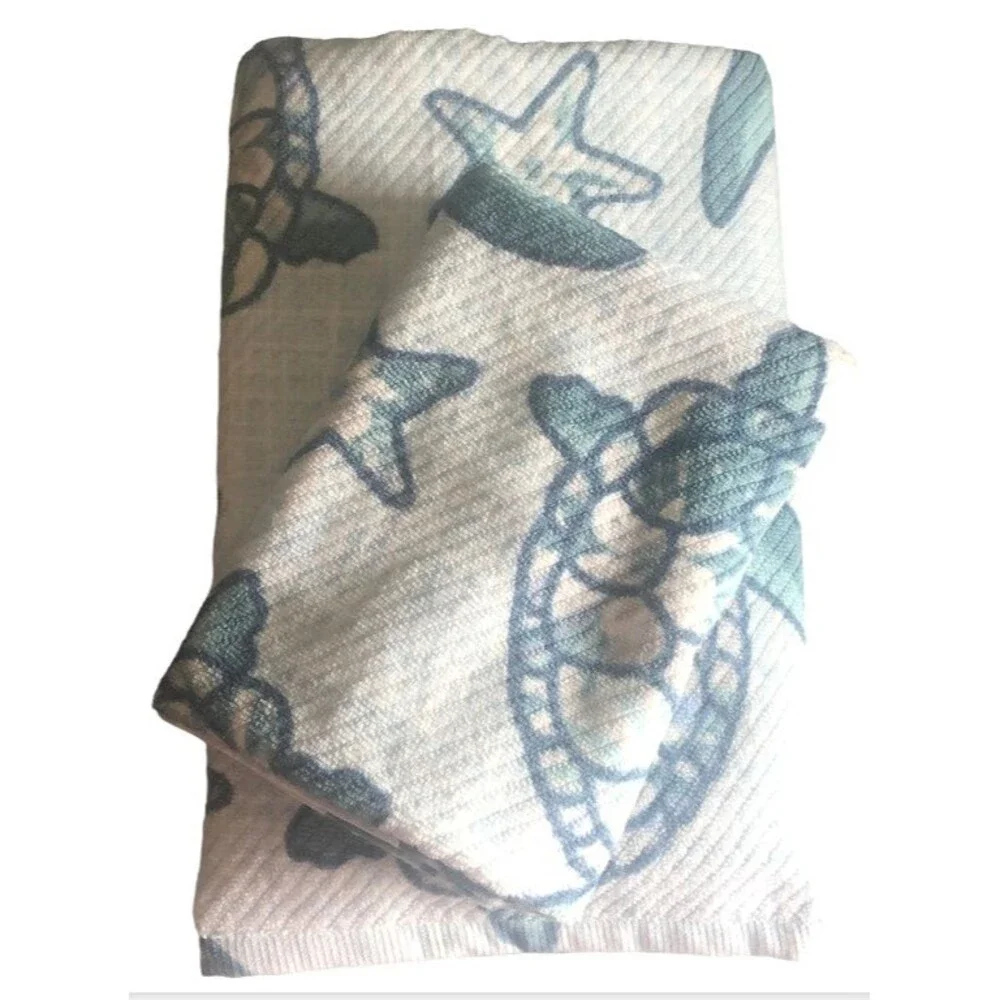 Deborah Connolly Starfish Sea Turtle 1 Bath 1 Hand Towel 2 Piece Set Blue Beach